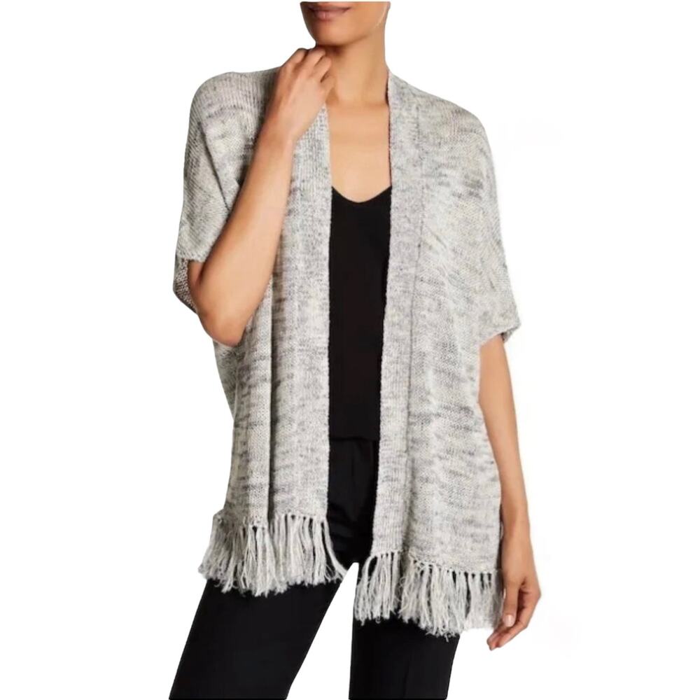 Joie Sona Linen Blend Open Front Cardigan Gray Heather Fringe Hem Womens XS